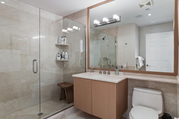 Bathroom, Glass Shower, Interior, Recessed Lighting