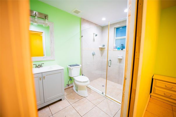 Bathroom, Glass Shower, Interior, Recessed Lighting