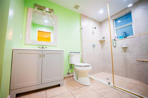 Bathroom, Glass Shower, Interior, Recessed Lighting