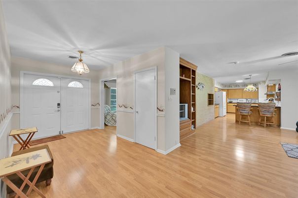 Interior, Kitchen, Pendant Lights, Wood Texture Flooring