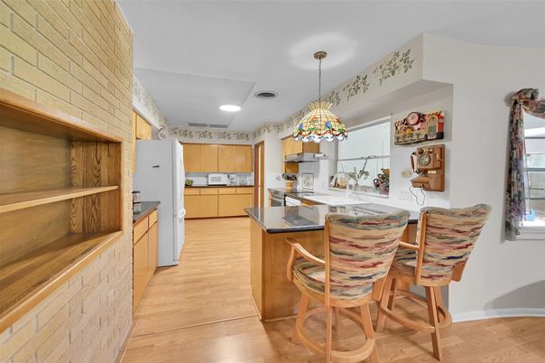 Interior, Kitchen, Pendant Lights, Recessed Lighting, Wood Texture Flooring