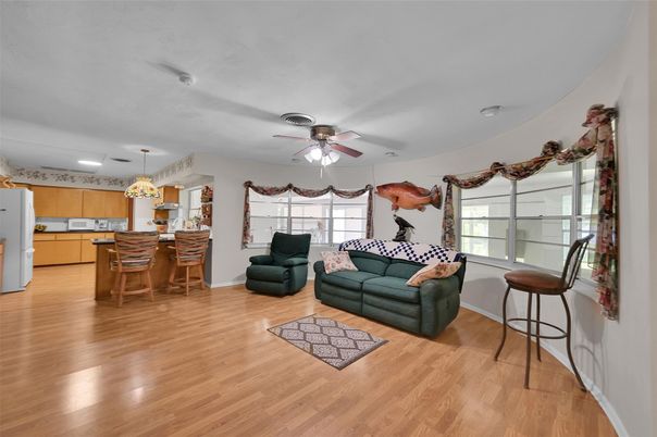 Chandelier, Interior, Kitchen, Living room, Recessed Lighting, Wood Texture Flooring