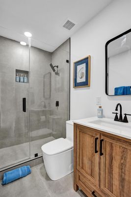 Bathroom, Glass Shower, Interior, Recessed Lighting