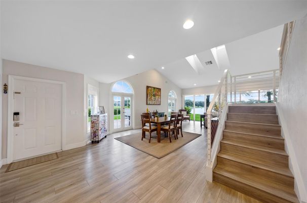Dining room, Interior, Recessed Lighting, Wood Texture Flooring