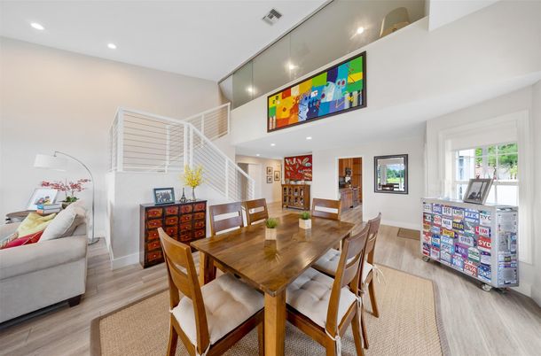Dining room, Interior, Recessed Lighting, Wood Texture Flooring