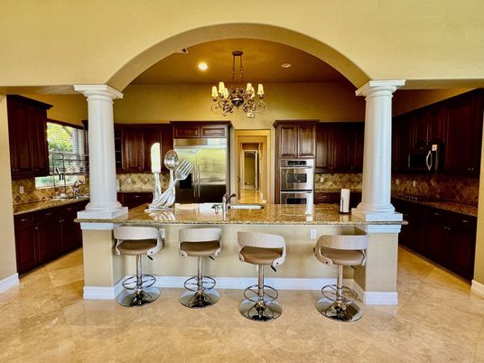 Chandelier, Interior, Kitchen, Recessed Lighting, Stainless Steel Appliances