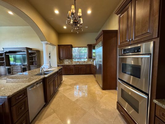 Chandelier, Interior, Kitchen, Recessed Lighting, Stainless Steel Appliances