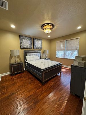 Bedroom, Interior, Recessed Lighting, Wood Texture Flooring