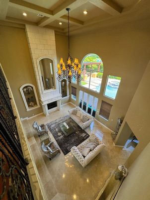 Chandelier, Fireplace, Interior, Living room, Recessed Lighting