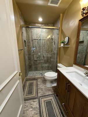 Bathroom, Glass Shower, Interior, Recessed Lighting