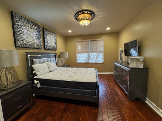 Bedroom, Interior, Recessed Lighting, Wood Texture Flooring