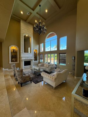 Chandelier, Fireplace, Interior, Living room, Recessed Lighting