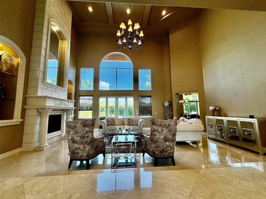 Chandelier, Fireplace, Interior, Living room, Recessed Lighting