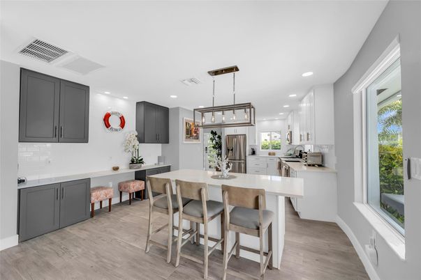 Interior, Kitchen, Pendant Lights, Recessed Lighting, Wood Texture Flooring