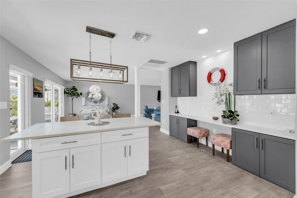 Interior, Kitchen, Pendant Lights, Recessed Lighting, Wood Texture Flooring