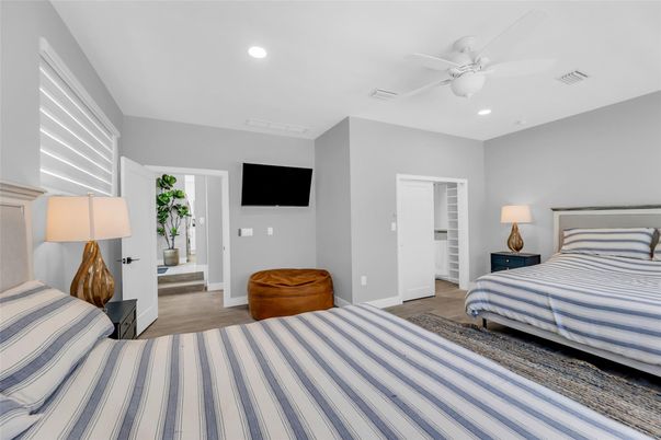 Bedroom, Interior, Recessed Lighting, Wood Texture Flooring