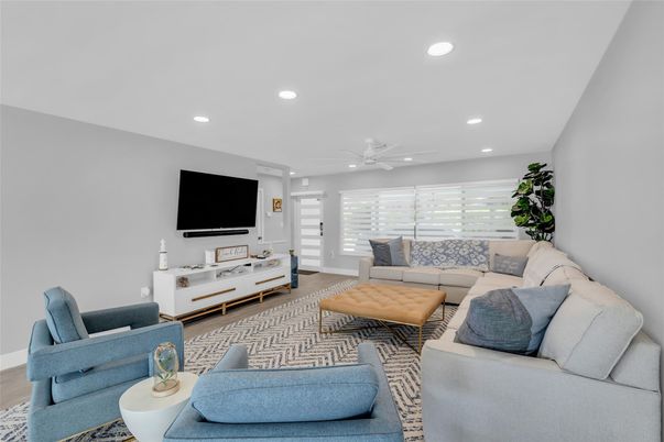 Interior, Living room, Recessed Lighting, Wood Texture Flooring