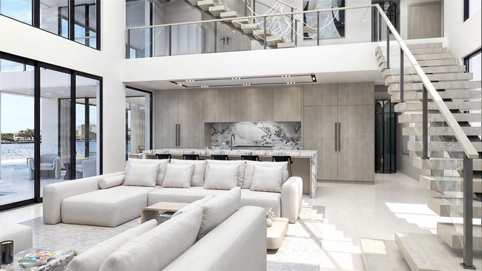 Interior, Kitchen, Living room, Marble Walls