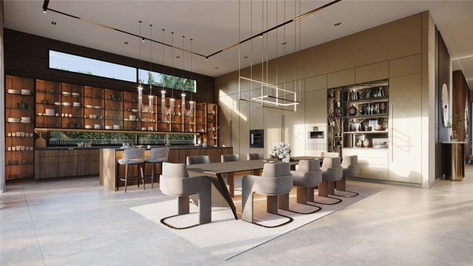 Dining room, Interior, Pendant Lights, Recessed Lighting