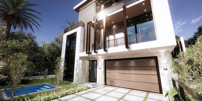 Attached, Exterior, Facade, Modern