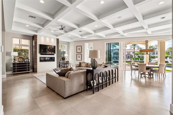 Dining room, Fireplace, Interior, Living room, Recessed Lighting
