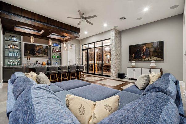 Interior, Living room, Recessed Lighting, Wooden Beams