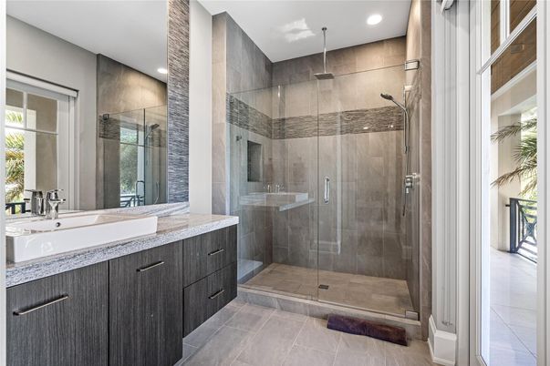 Bathroom, Glass Shower, Interior, Recessed Lighting
