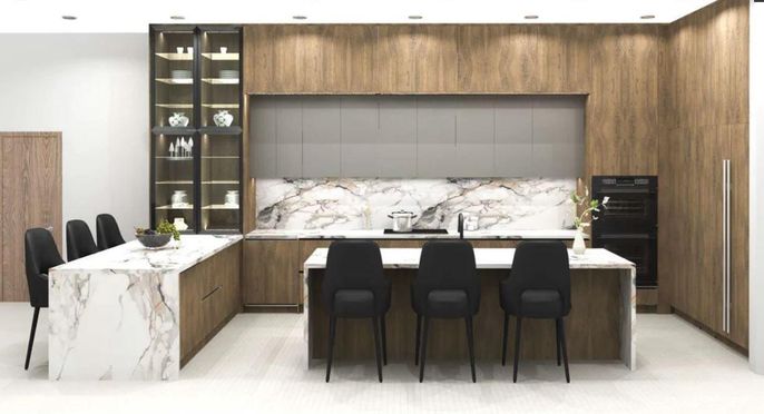 Interior, Kitchen, Marble Walls, Recessed Lighting