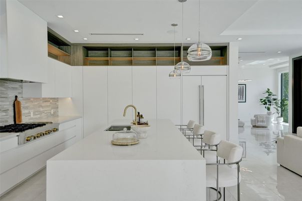 Interior, Kitchen, Marble, Pendant Lights, Recessed Lighting