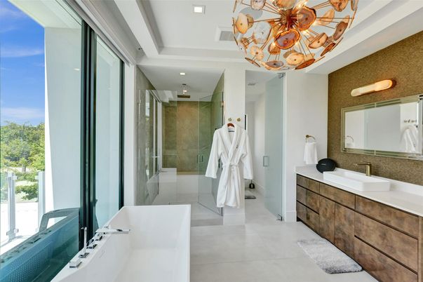 Bathroom, Glass Shower, Interior, Recessed Lighting