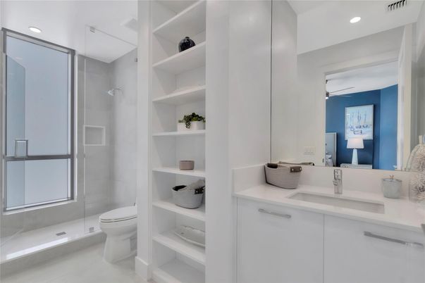 Bathroom, Glass Shower, Interior, Recessed Lighting