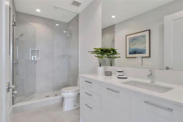 Bathroom, Glass Shower, Interior, Recessed Lighting