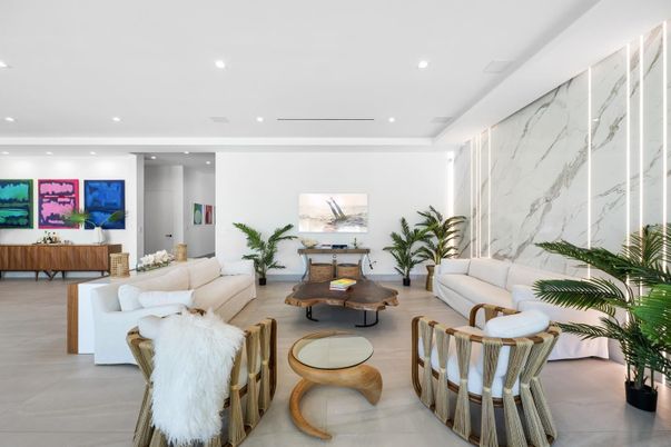 Interior, Living room, Marble Walls, Recessed Lighting