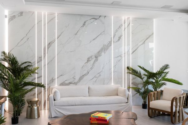 Interior, Marble Walls, Wood Texture Flooring