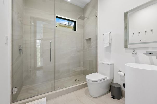 Bathroom, Glass Shower, Interior, Recessed Lighting