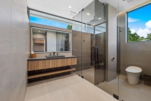 Bathroom, Glass Shower, Interior, Recessed Lighting