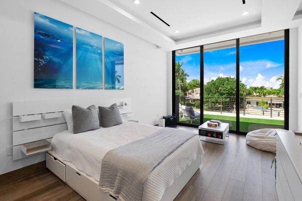 Bedroom, Interior, Recessed Lighting, Wood Texture Flooring