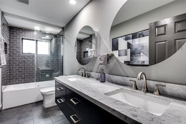 Bathroom, Dual Sink Vanities, Glass Shower, Interior, Recessed Lighting