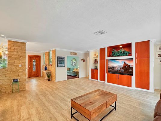 Fireplace, Interior, Recessed Lighting, Wood Texture Flooring, Wooden Walls