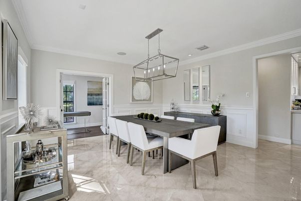 Dining room, Interior, Marble, Pendant Lights, Recessed Lighting