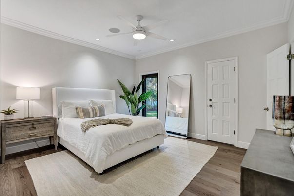 Bedroom, Interior, Recessed Lighting, Wood Texture Flooring