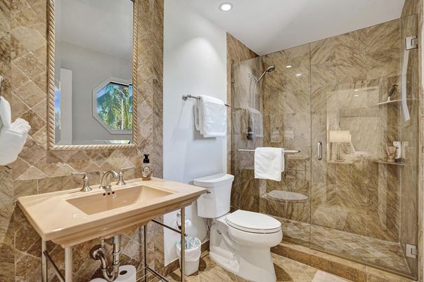 Bathroom, Glass Shower, Interior, Recessed Lighting
