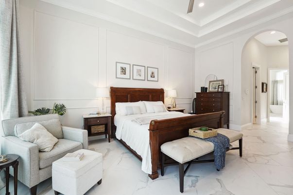 Bedroom, Interior, Marble, Recessed Lighting