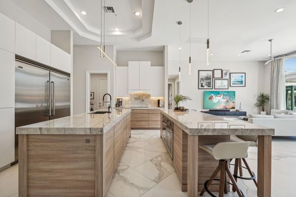 Interior, Kitchen, Living room, Marble, Pendant Lights, Recessed Lighting, Stainless Steel Appliances