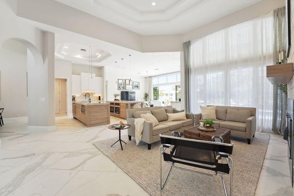 Interior, Kitchen, Living room, Marble, Pendant Lights, Recessed Lighting
