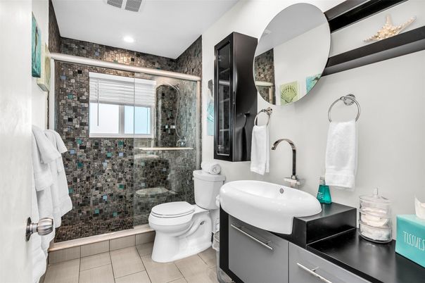 Bathroom, Glass Shower, Interior, Recessed Lighting