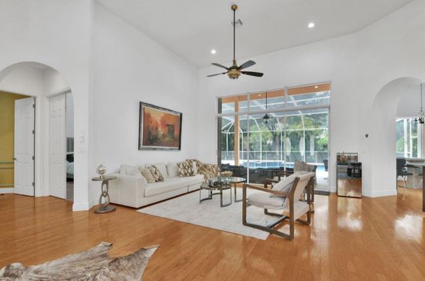 Interior, Living room, Recessed Lighting, Wood Texture Flooring