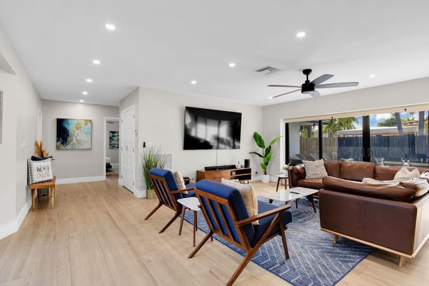 Interior, Living room, Recessed Lighting, Wood Texture Flooring
