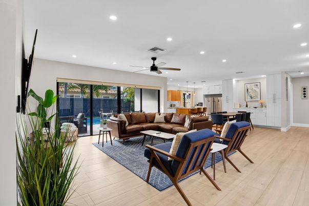 Dining room, Interior, Kitchen, Living room, Pendant Lights, Recessed Lighting, Wood Texture Flooring