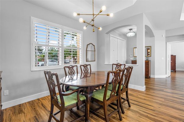 Dining room, Interior, Pendant Lights, Wood Texture Flooring